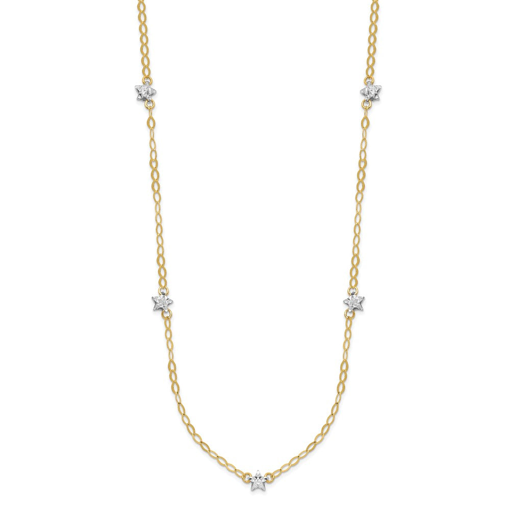 16.00 Inch 14K Two-Tone Oval Chain Diamond Cut Stars W/ 2In Ext Necklace