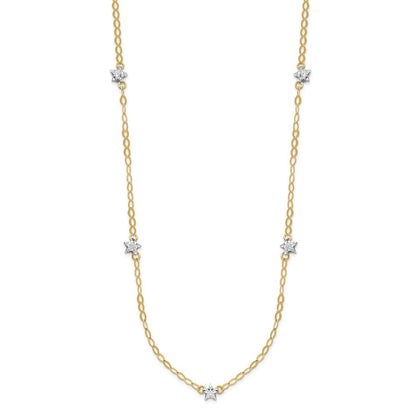 16.00 Inch 14K Two-Tone Oval Chain Diamond Cut Stars W/ 2In Ext Necklace