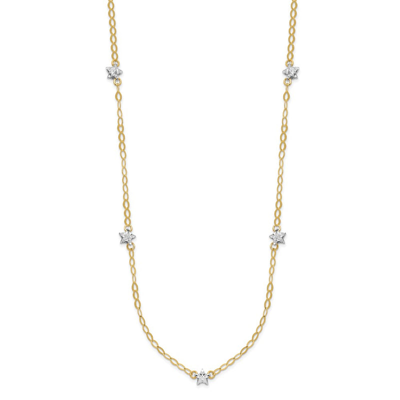 16.00 Inch 14K Two-Tone Oval Chain Diamond Cut Stars W/ 2In Ext Necklace