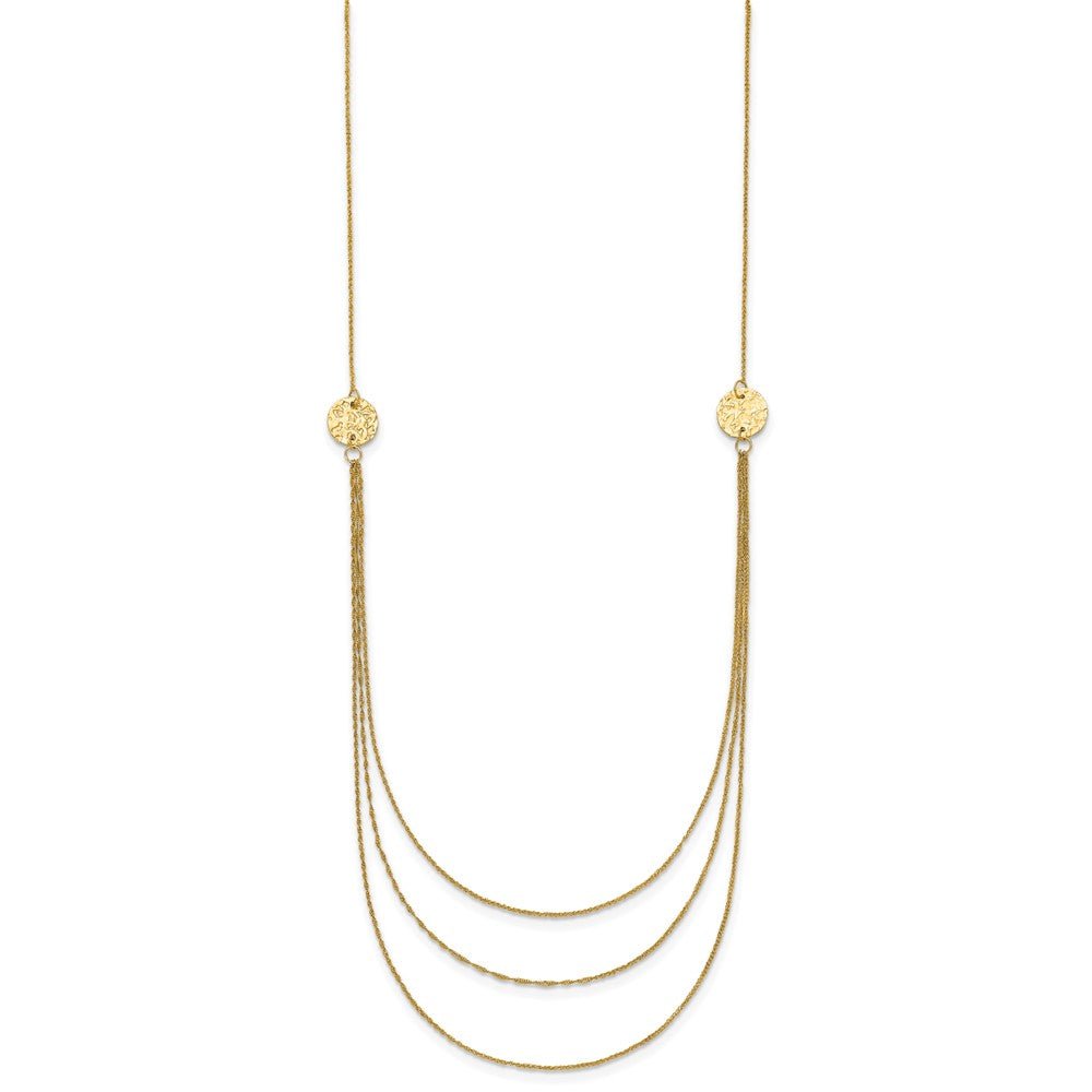 18 Inch 14K 3 Layer Ropa Chain Texture Side Circles W/ 2In Ext Necklace