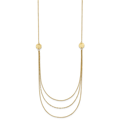 18 Inch 14K 3 Layer Ropa Chain Texture Side Circles W/ 2In Ext Necklace