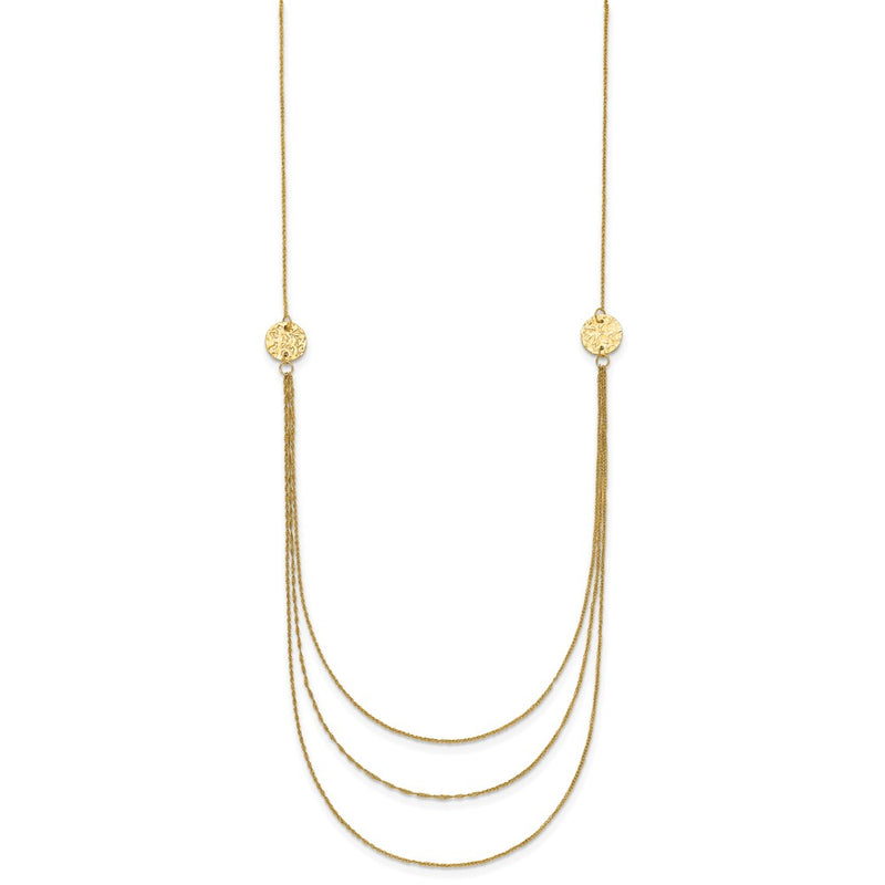 18 Inch 14K 3 Layer Ropa Chain Texture Side Circles W/ 2In Ext Necklace