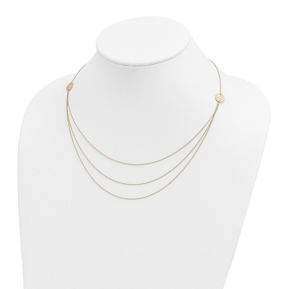 18 Inch 14K 3 Layer Ropa Chain Texture Side Circles W/ 2In Ext Necklace
