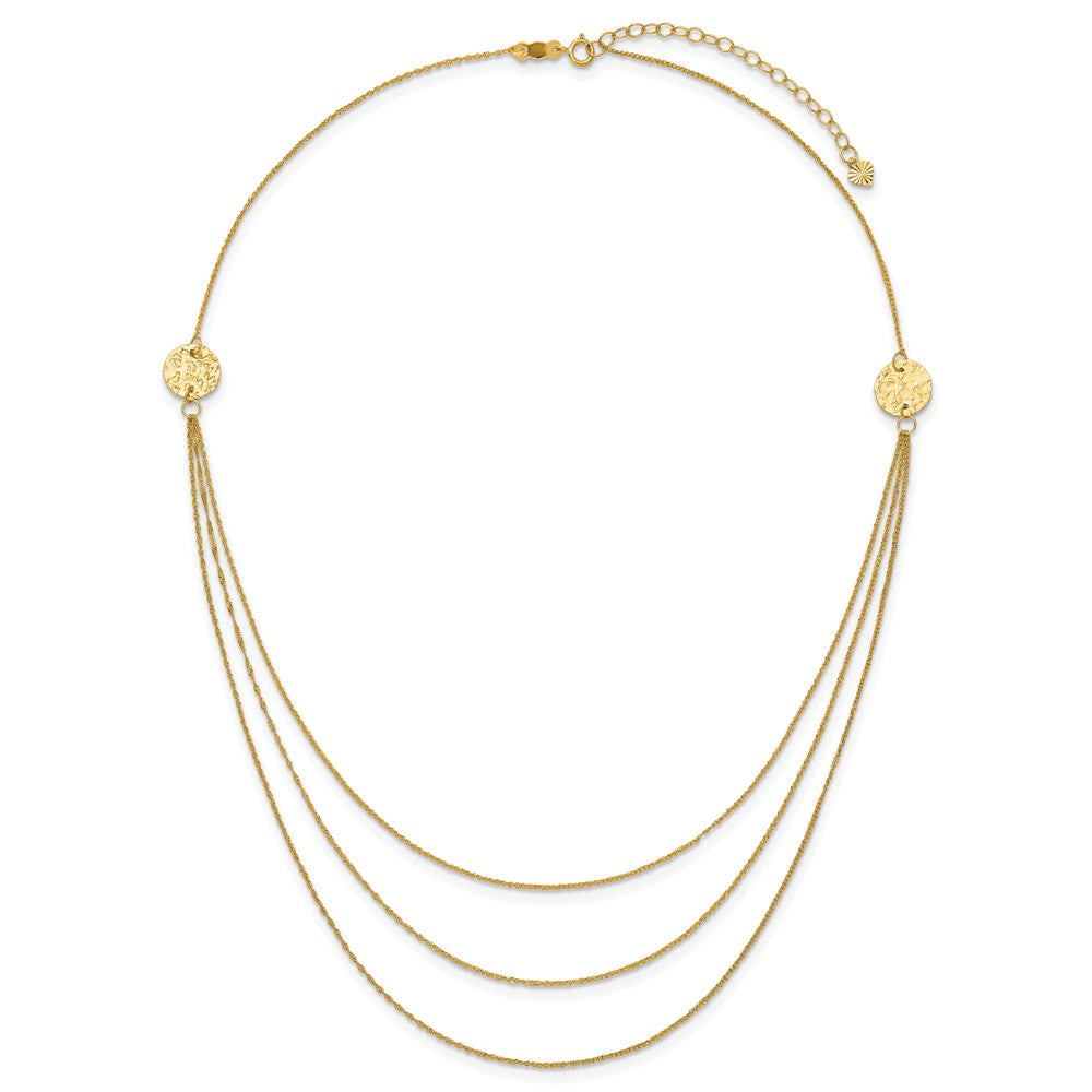 18 Inch 14K 3 Layer Ropa Chain Texture Side Circles W/ 2In Ext Necklace