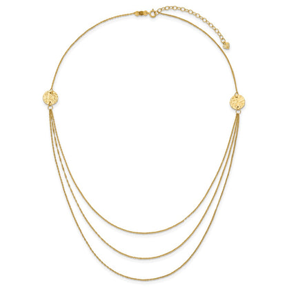 18 Inch 14K 3 Layer Ropa Chain Texture Side Circles W/ 2In Ext Necklace