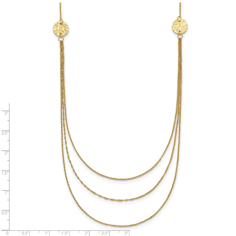 18 Inch 14K 3 Layer Ropa Chain Texture Side Circles W/ 2In Ext Necklace