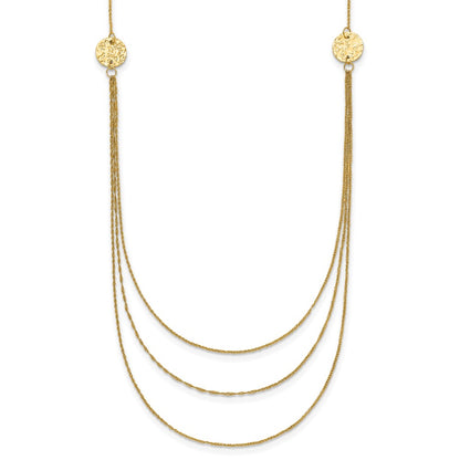 18 Inch 14K 3 Layer Ropa Chain Texture Side Circles W/ 2In Ext Necklace
