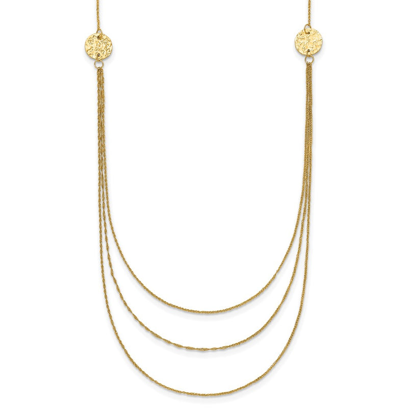 18 Inch 14K 3 Layer Ropa Chain Texture Side Circles W/ 2In Ext Necklace