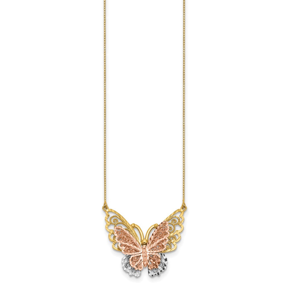 14K Two-Tone Yellow & Rose Gold W/ Rhodium Butterfly Necklace