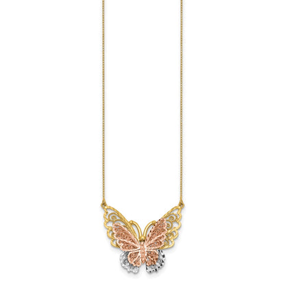 14K Two-Tone Yellow & Rose Gold W/ Rhodium Butterfly Necklace