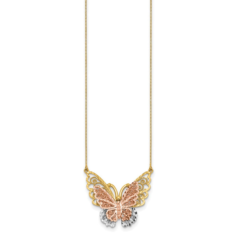 14K Two-Tone Yellow & Rose Gold W/ Rhodium Butterfly Necklace