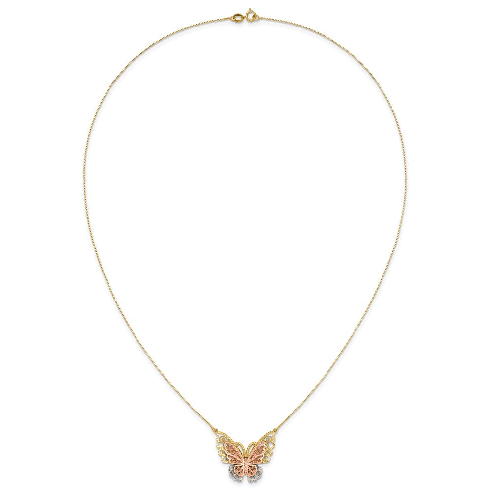 14K Two-Tone Yellow & Rose Gold W/ Rhodium Butterfly Necklace