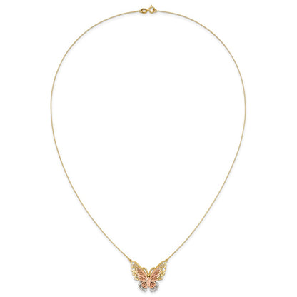14K Two-Tone Yellow & Rose Gold W/ Rhodium Butterfly Necklace