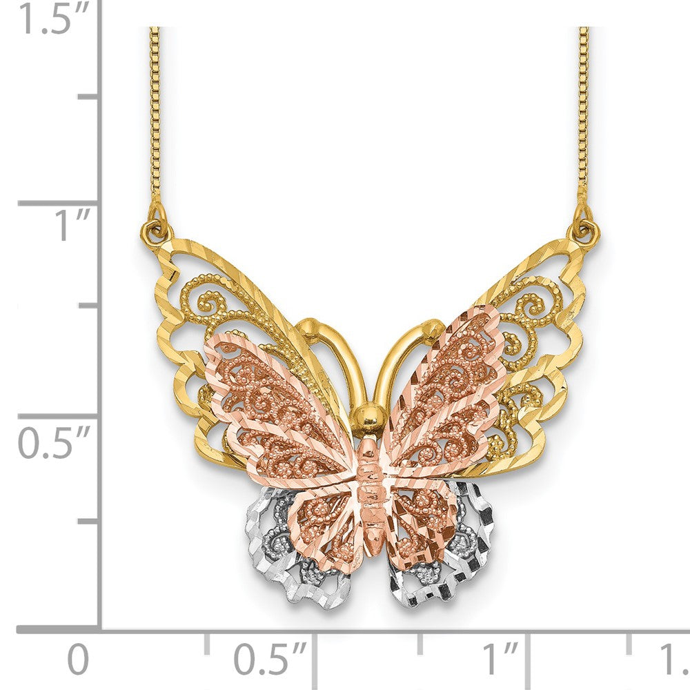 14K Two-Tone Yellow & Rose Gold W/ Rhodium Butterfly Necklace