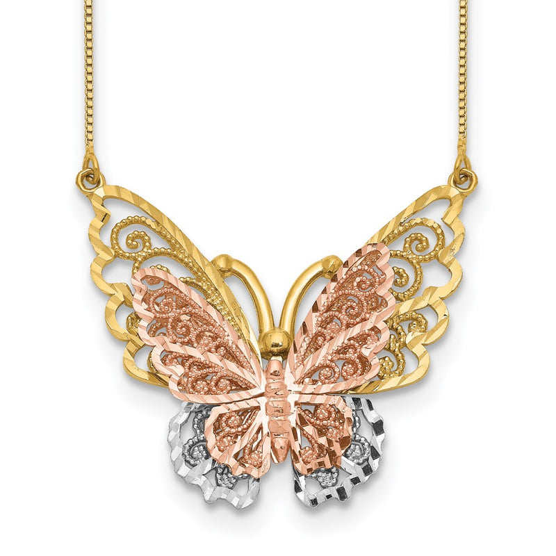14K Two-Tone Yellow & Rose Gold W/ Rhodium Butterfly Necklace