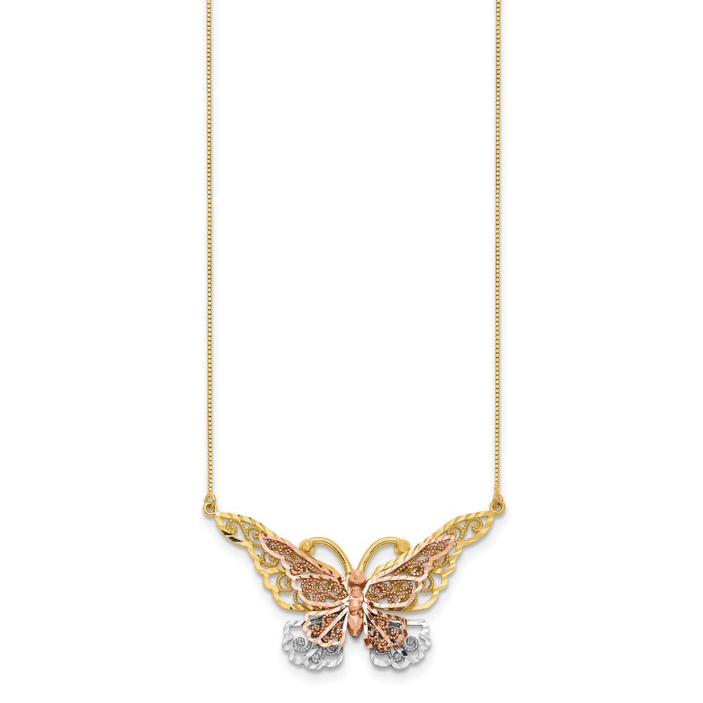 14K Two-Tone Yellow & Rose Gold W/ Rhodium Butterfly Necklace
