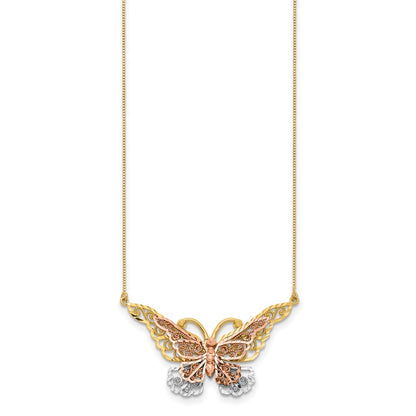 14K Two-Tone Yellow & Rose Gold W/ Rhodium Butterfly Necklace