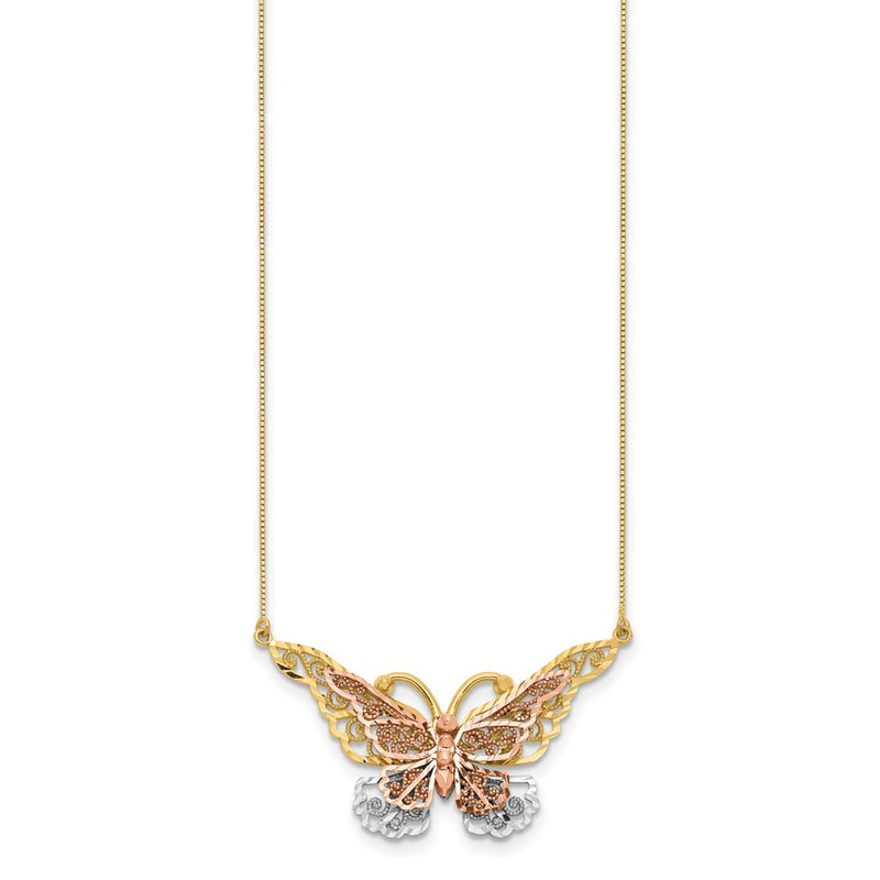 14K Two-Tone Yellow & Rose Gold W/ Rhodium Butterfly Necklace