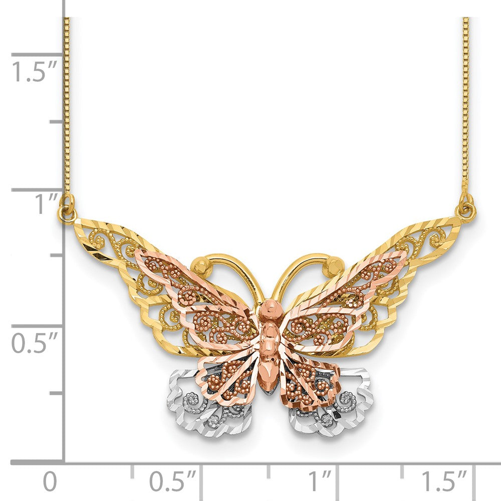 14K Two-Tone Yellow & Rose Gold W/ Rhodium Butterfly Necklace