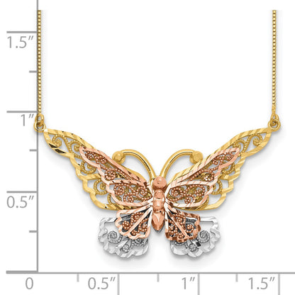 14K Two-Tone Yellow & Rose Gold W/ Rhodium Butterfly Necklace
