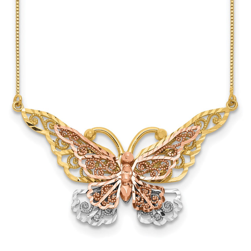 14K Two-Tone Yellow & Rose Gold W/ Rhodium Butterfly Necklace