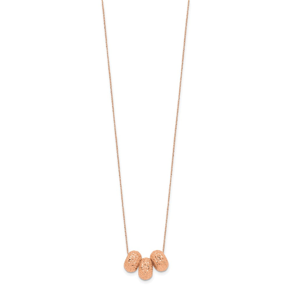 14K Rose Gold Ropa Diamond Cut Beads W/ 2In Ext Necklace