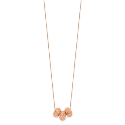 14K Rose Gold Ropa Diamond Cut Beads W/ 2In Ext Necklace