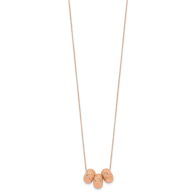14K Rose Gold Ropa Diamond Cut Beads W/ 2In Ext Necklace