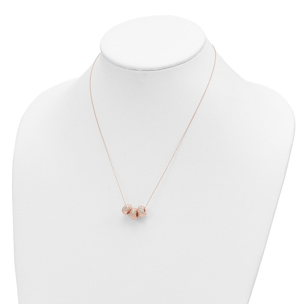 14K Rose Gold Ropa Diamond Cut Beads W/ 2In Ext Necklace