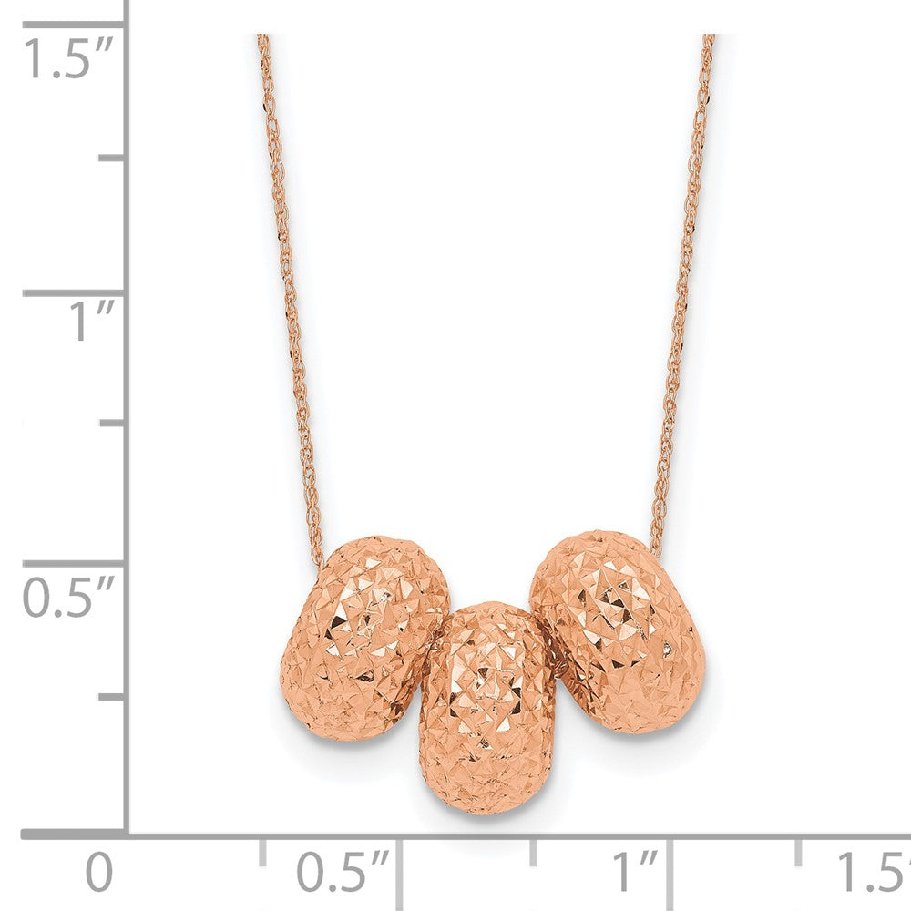 14K Rose Gold Ropa Diamond Cut Beads W/ 2In Ext Necklace