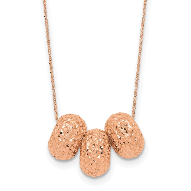 14K Rose Gold Ropa Diamond Cut Beads W/ 2In Ext Necklace