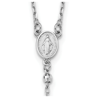 14K White Gold Diamond-Cut 3mm Beaded Rosary 24 Inch Necklace