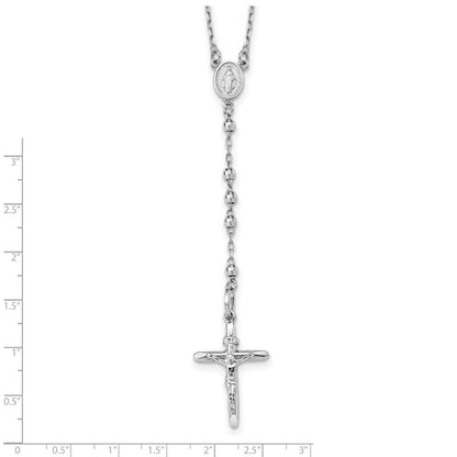 14K White Gold Diamond-Cut 3mm Beaded Rosary 24 Inch Necklace