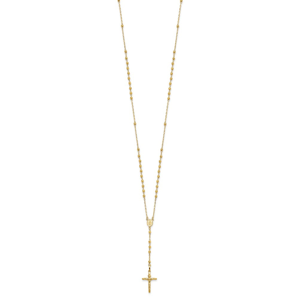 14K Yellow Gold Diamond-Cut 3mm Beaded Semi-Solid Rosary Necklace