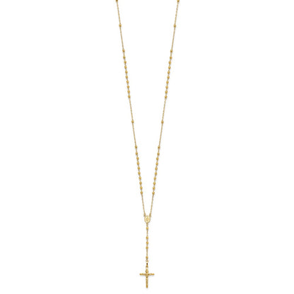 14K Yellow Gold Diamond-Cut 3mm Beaded Semi-Solid Rosary Necklace