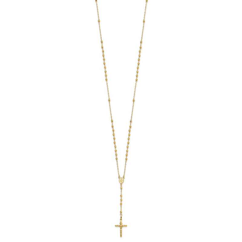 14K Yellow Gold Diamond-Cut 3mm Beaded Semi-Solid Rosary Necklace
