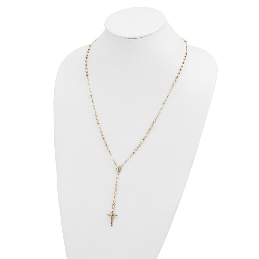 14K Yellow Gold Diamond-Cut 3mm Beaded Semi-Solid Rosary Necklace