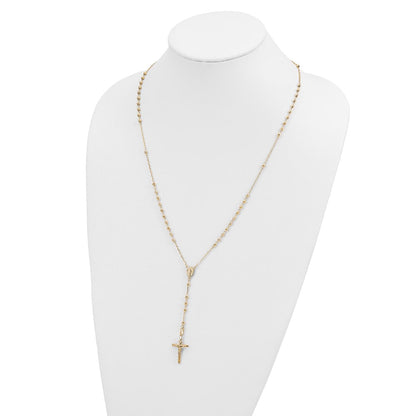14K Yellow Gold Diamond-Cut 3mm Beaded Semi-Solid Rosary Necklace