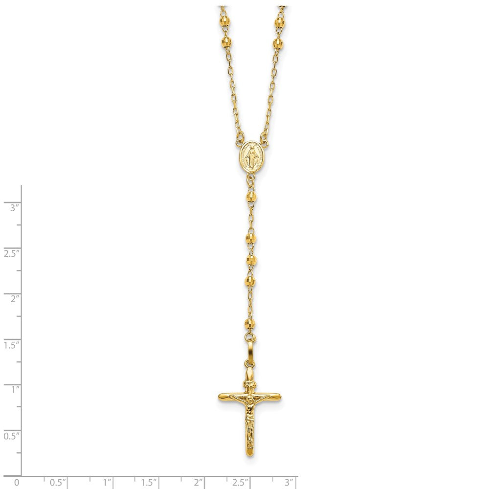 14K Yellow Gold Diamond-Cut 3mm Beaded Semi-Solid Rosary Necklace