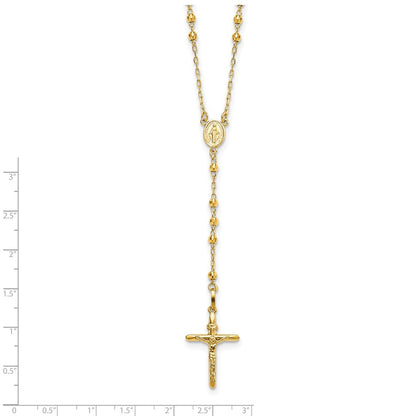14K Yellow Gold Diamond-Cut 3mm Beaded Semi-Solid Rosary Necklace