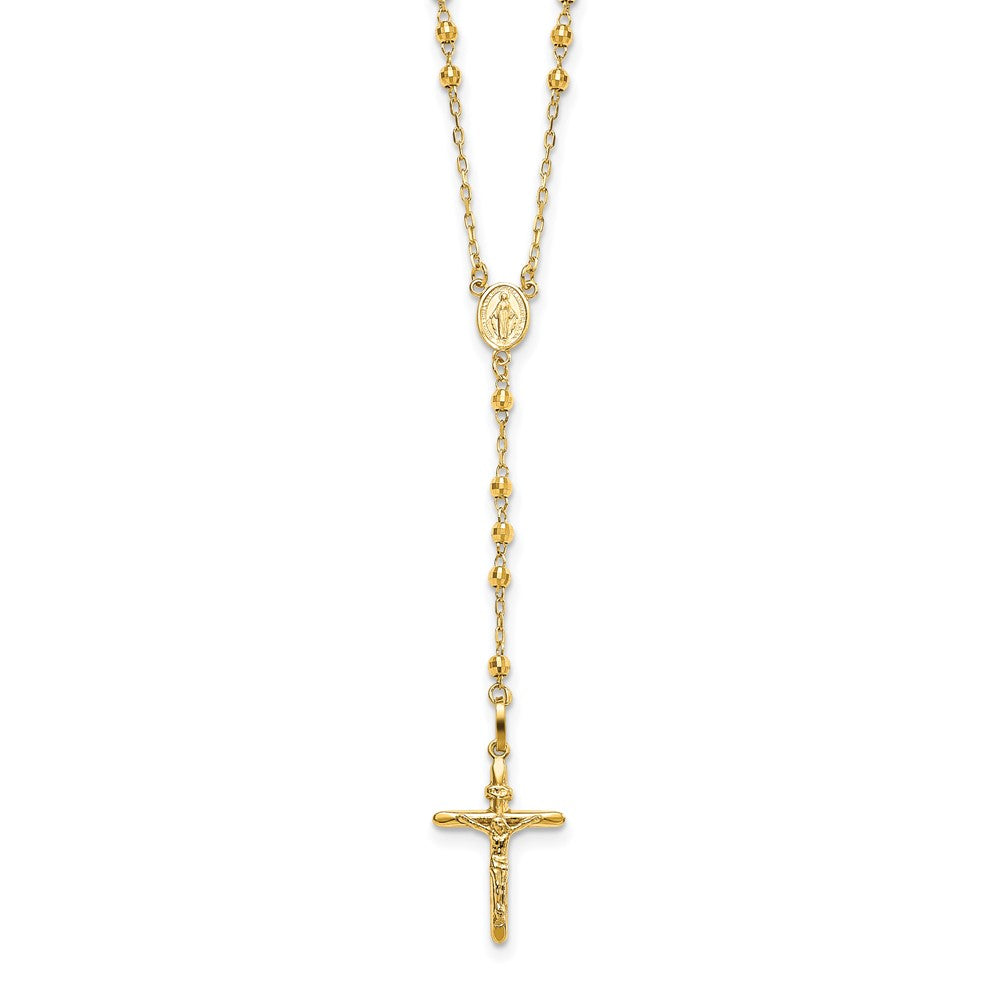 14K Yellow Gold Diamond-Cut 3mm Beaded Semi-Solid Rosary Necklace