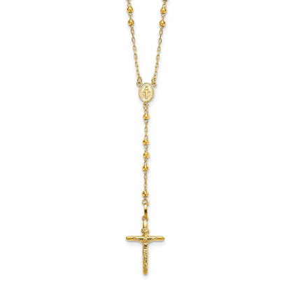 14K Yellow Gold Diamond-Cut 3mm Beaded Semi-Solid Rosary Necklace
