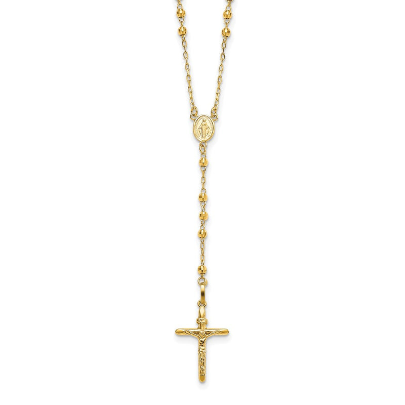 14K Yellow Gold Diamond-Cut 3mm Beaded Semi-Solid Rosary Necklace