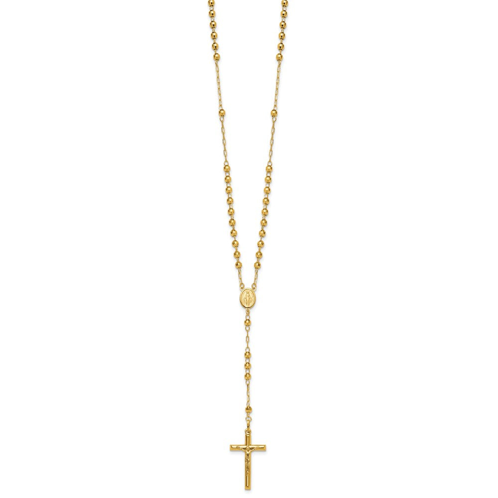 14K Yellow Gold Diamond-Cut 4mm Beaded Semi-Solid Rosary 24 Inch Necklace