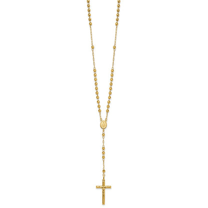 14K Yellow Gold Diamond-Cut 4mm Beaded Semi-Solid Rosary 24 Inch Necklace