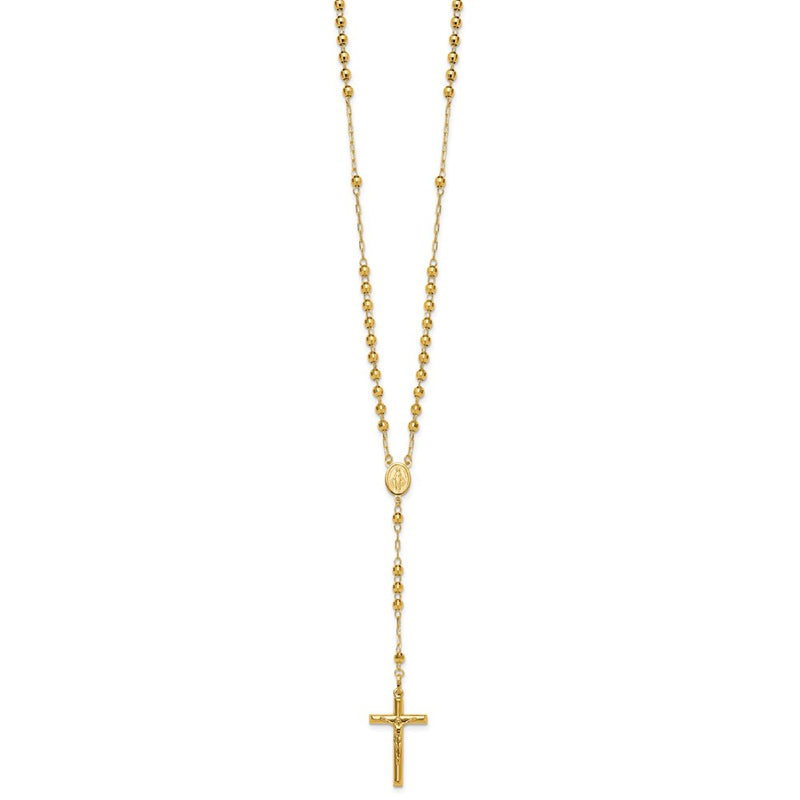 14K Yellow Gold Diamond-Cut 4mm Beaded Semi-Solid Rosary 24 Inch Necklace