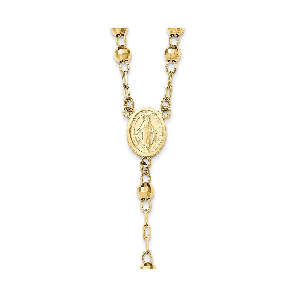 14K Yellow Gold Diamond-Cut 4mm Beaded Semi-Solid Rosary 24 Inch Necklace
