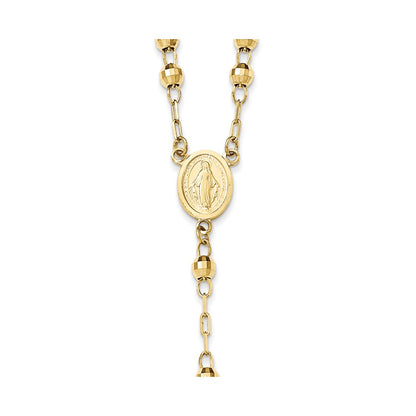 14K Yellow Gold Diamond-Cut 4mm Beaded Semi-Solid Rosary 24 Inch Necklace