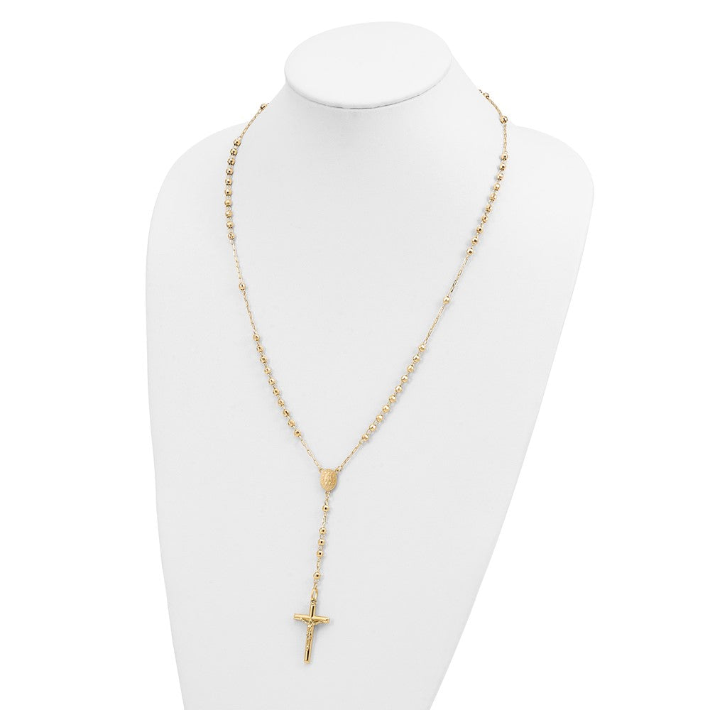14K Yellow Gold Diamond-Cut 4mm Beaded Semi-Solid Rosary 24 Inch Necklace