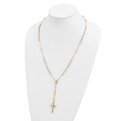 14K Yellow Gold Diamond-Cut 4mm Beaded Semi-Solid Rosary 24 Inch Necklace